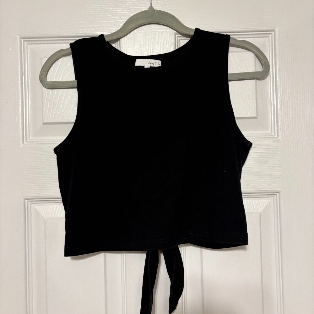 Black Tie Back cropped shirt